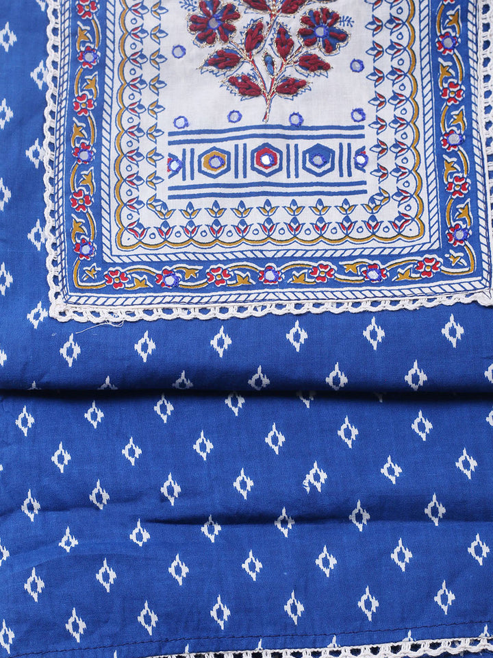 Embroidered Cotton Blend Unstitched Suit With Pant &amp; Dupatta