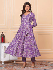 Printed Cotton Blend Kurta With Pants & Dupatta