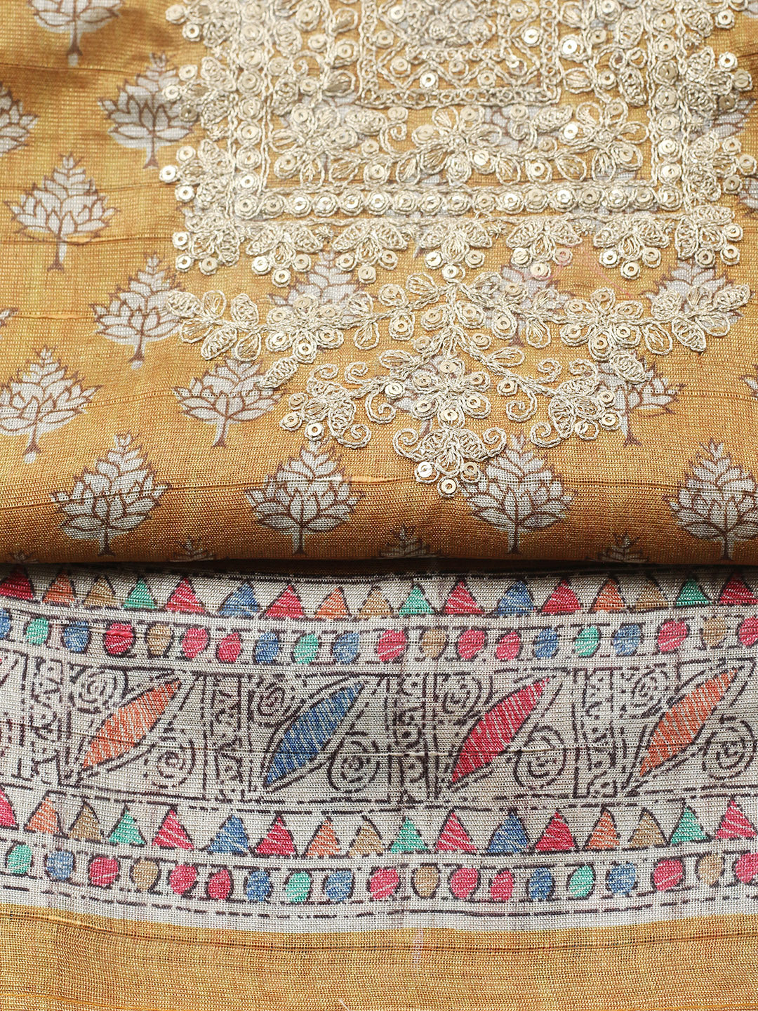 Embroidered Cotton Blend Unstitched Suit With Pant &amp; Dupatta