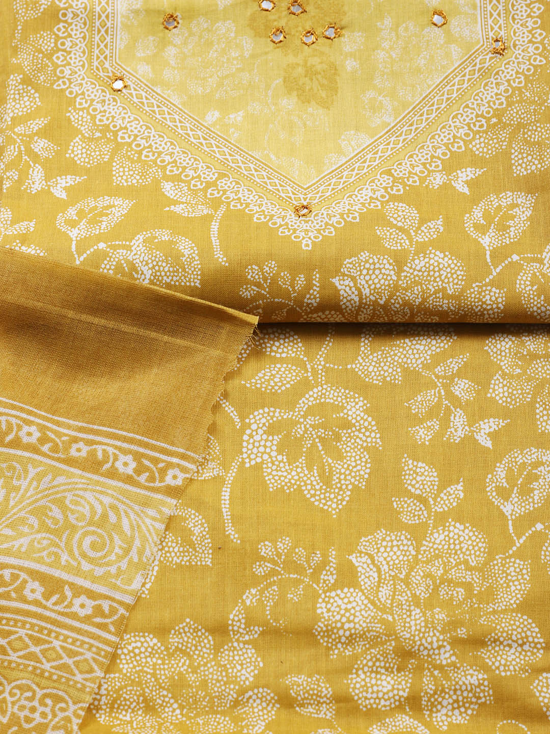Printed Cotton Blend Unstitched Suit With Pant &amp; Dupatta