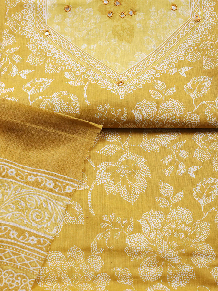 Printed Cotton Blend Unstitched Suit With Pant &amp; Dupatta
