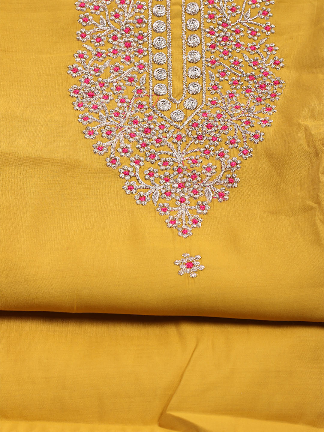Neck Embroidered Chanderi Unstitched Suit With Dupatta