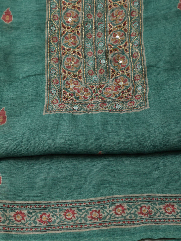Printed Chanderi Unstitched Suit With Pant &amp; Dupatta