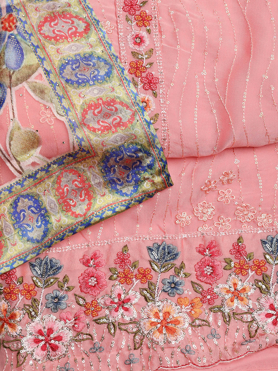 Embroidered Chinon Unstitched Suit With Dupatta