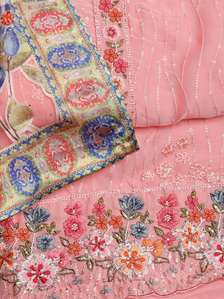 Embroidered Chinon Unstitched Suit With Dupatta