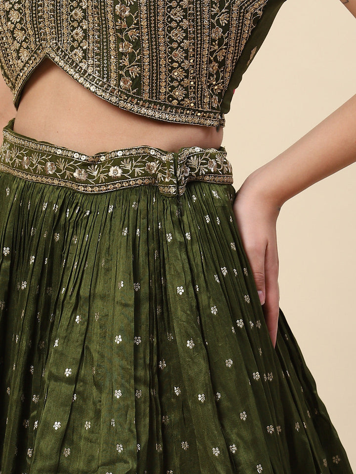 Sequin Embroidered Banarasi Choli With Lehenga &amp; Net Dupatta