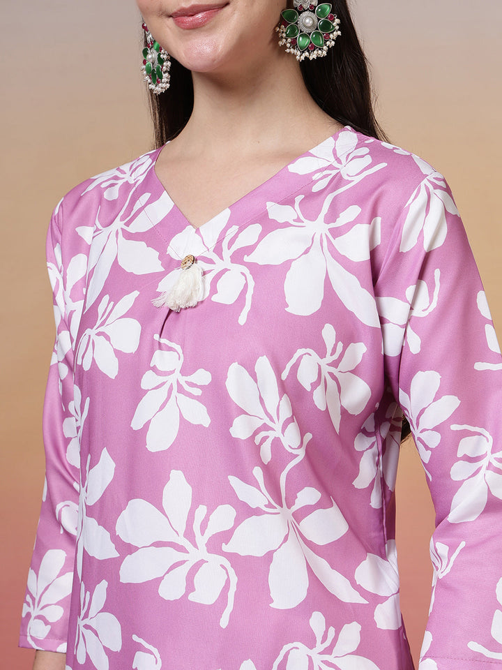 Printed Cotton Blend Kurta With Pants