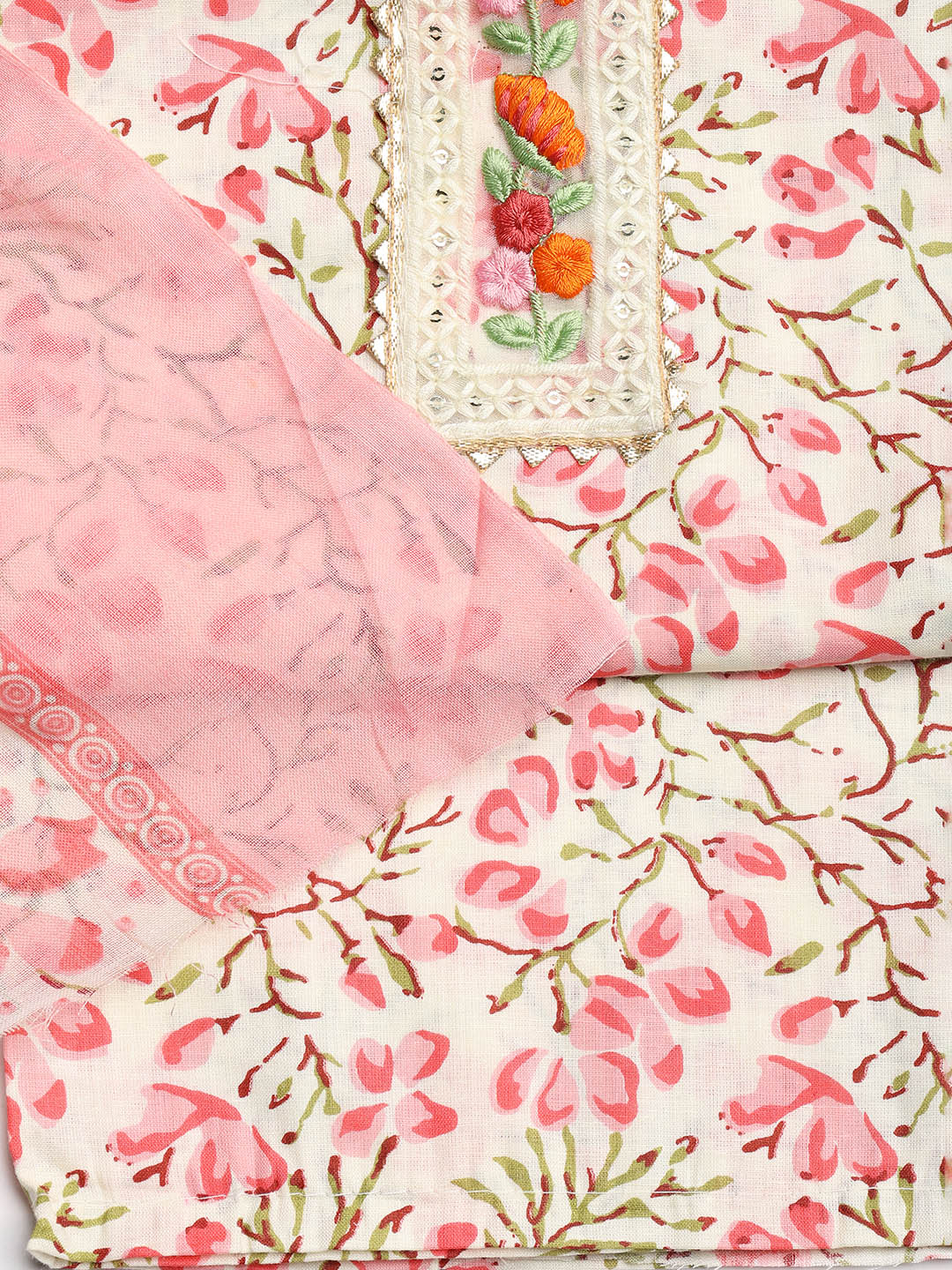 Printed Cotton Blend Unstitched Suit With Dupatta
