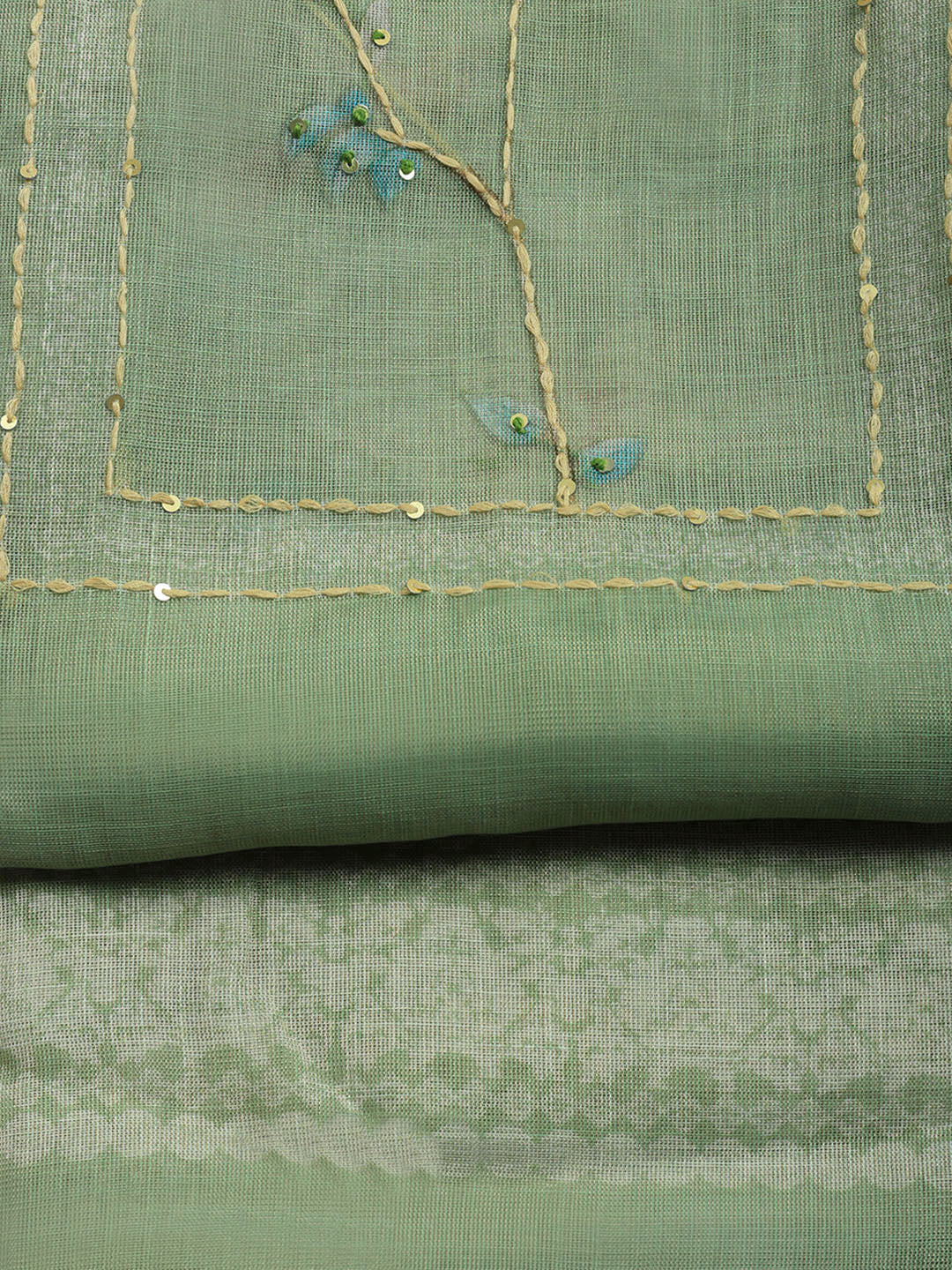 Printed Linen Blend Unstitched Suit With Pant &amp; Dupatta