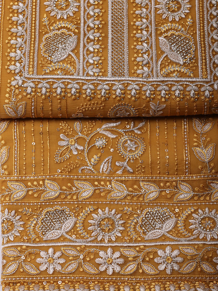 Embroidered Organza Unstitched Suit With Pant &amp; Dupatta