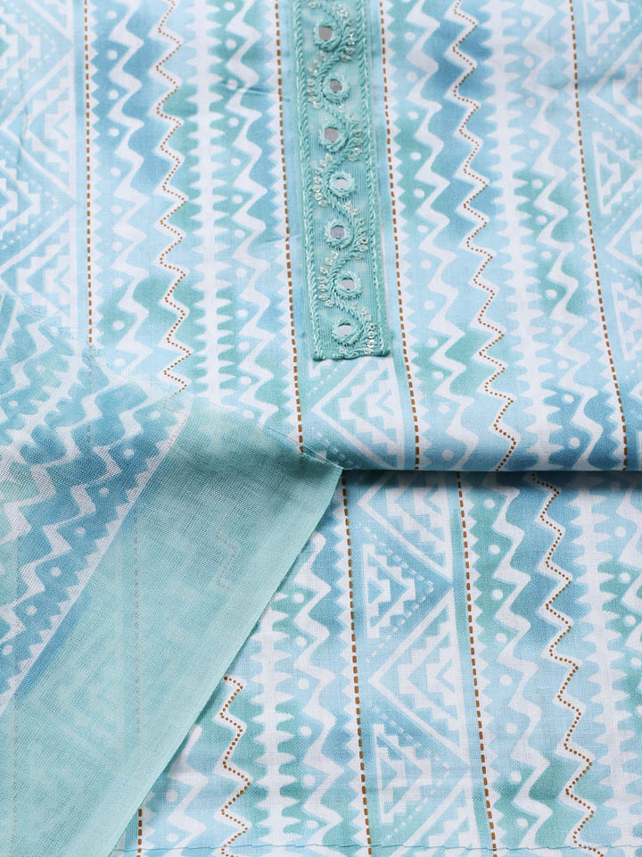 Printed Cotton Blend Unstitched Suit With Pant &amp; Dupatta