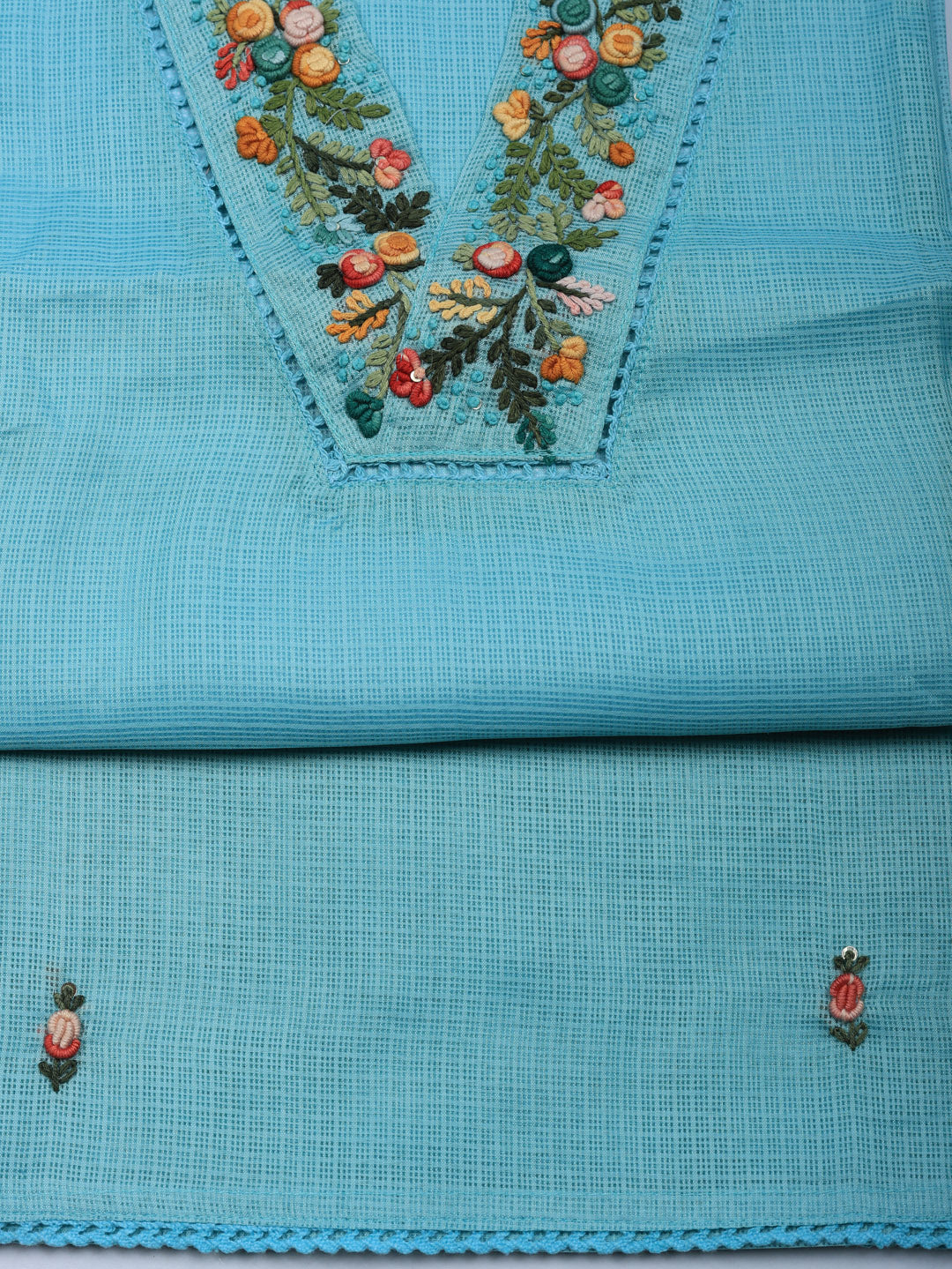 Embroidered Cotton Blend Unstitched Suit With Pant &amp; Dupatta