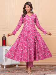 Printed Cotton Blend Kurta With Pants & Dupatta