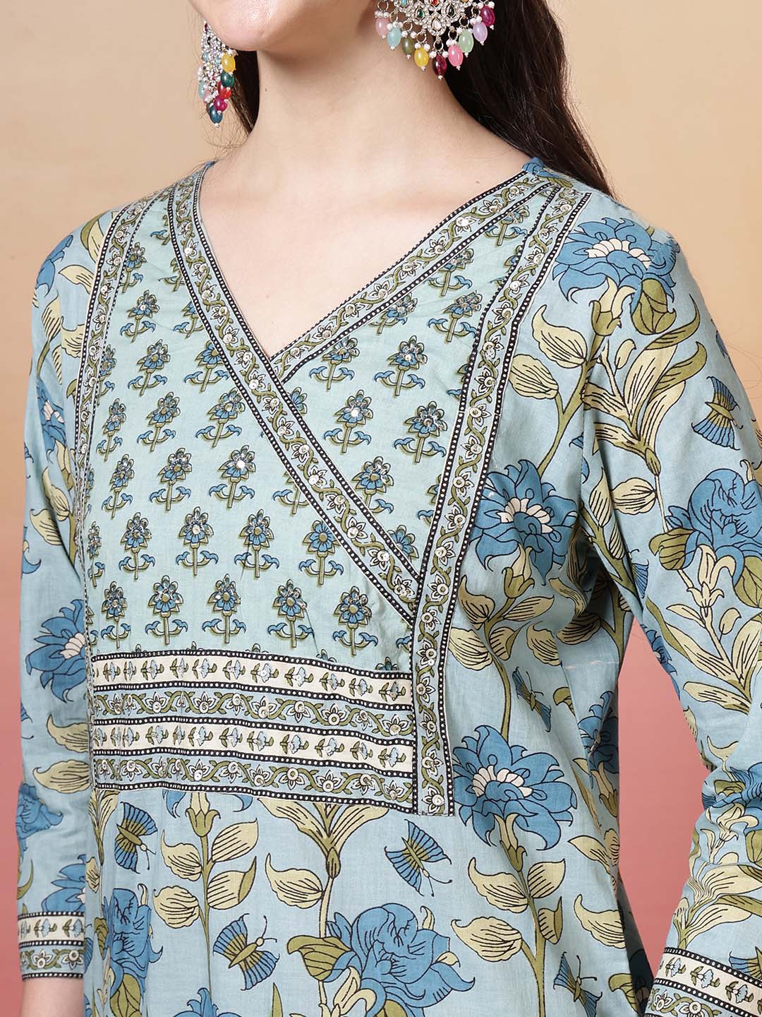Printed Cotton Kurta With Pant &amp; Dupatta