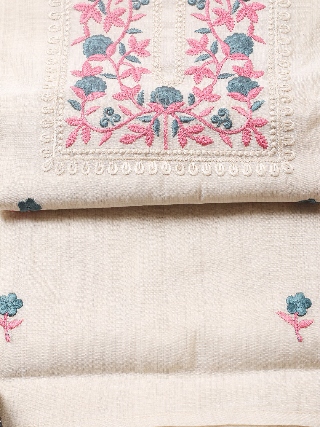 Embroidered Tussar Silk Unstitched Suit With Pant &amp; Dupatta