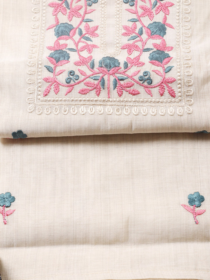 Embroidered Tussar Silk Unstitched Suit With Pant &amp; Dupatta