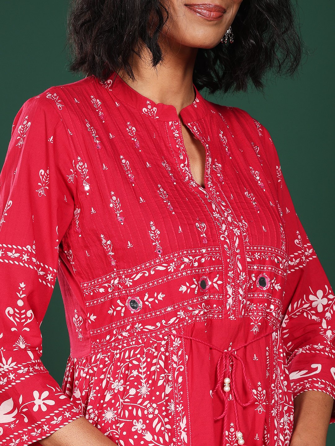 Pink Cotton Blend Floral Printed Straight Suit Set
