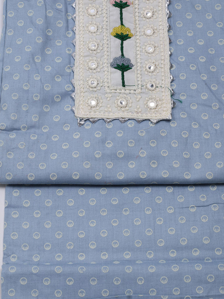 Neck Embroidered &amp; Printed Cotton Blend Unstitched Suit With Dupatta