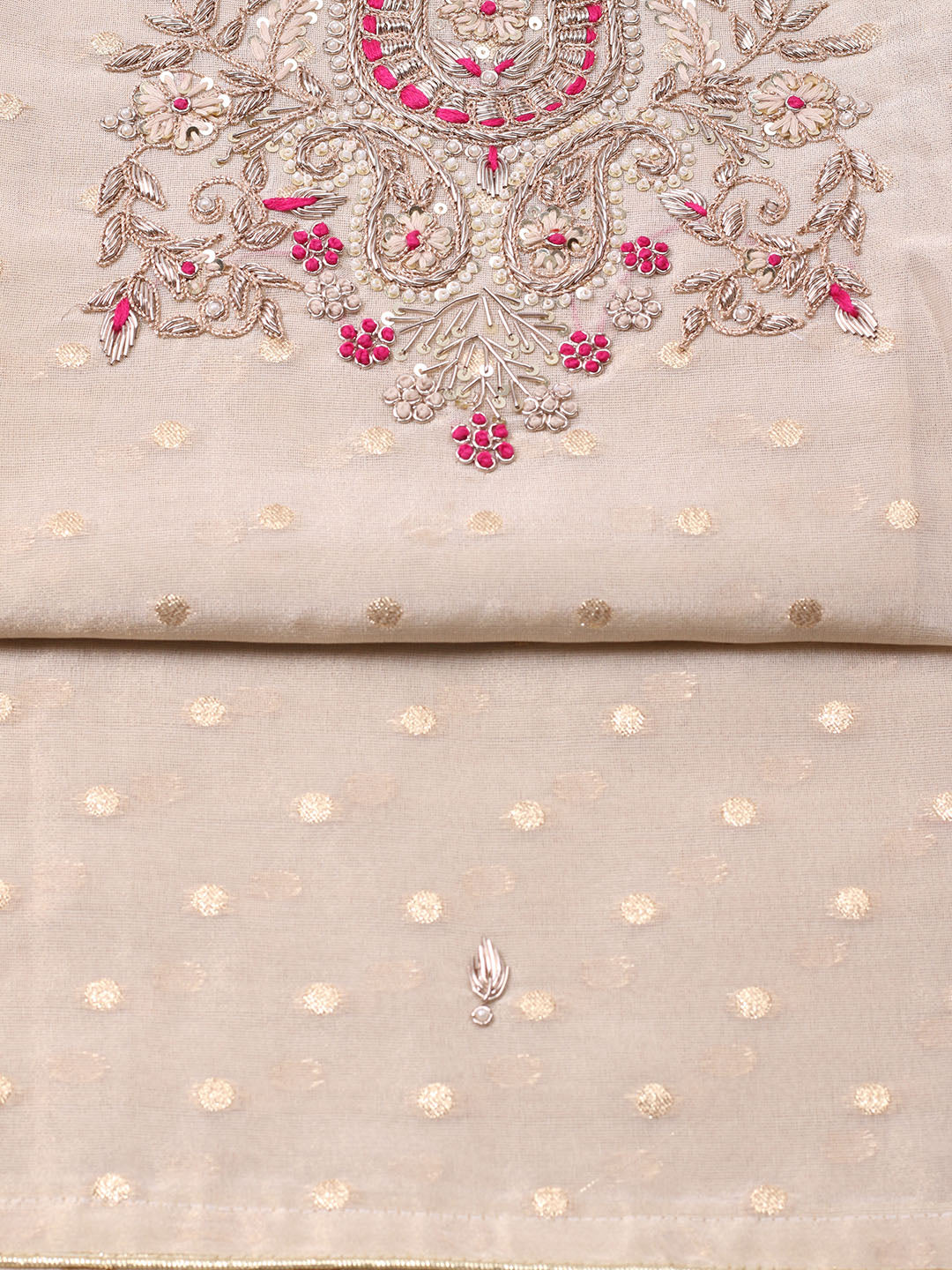 Embroidered Chanderi Unstitched Suit With Pant &amp; Dupatta