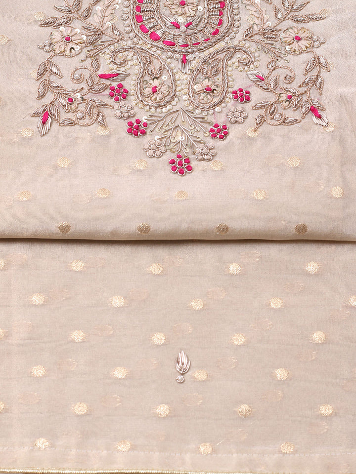 Embroidered Chanderi Unstitched Suit With Pant &amp; Dupatta