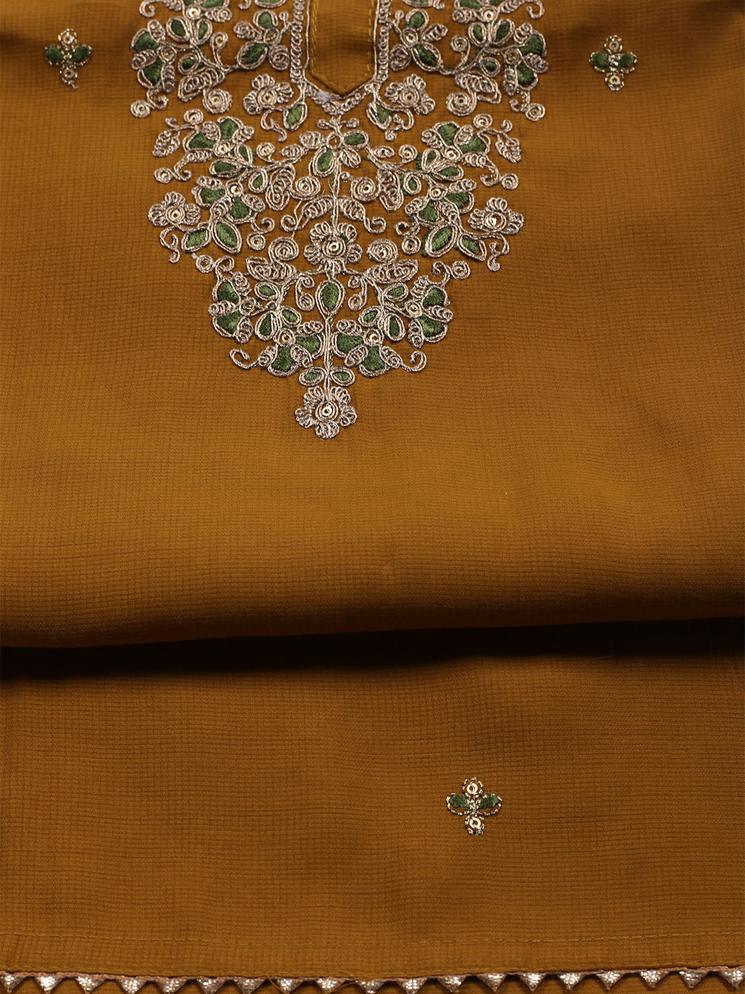 Neck Embroidered Cotton Blend Unstitched Suit With Dupatta