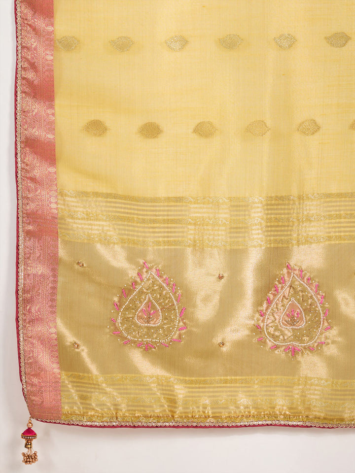 Embroidered Tissue Linen Saree