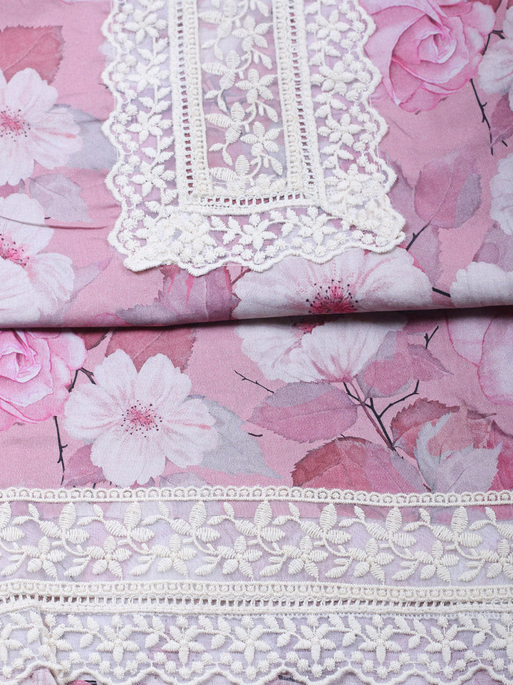 Plain Cotton Blend Unstitched Suit With Pant &amp; Dupatta