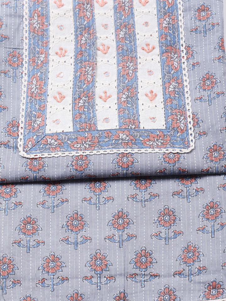Printed Cotton Blend Unstitched Suit With Pant &amp; Dupatta