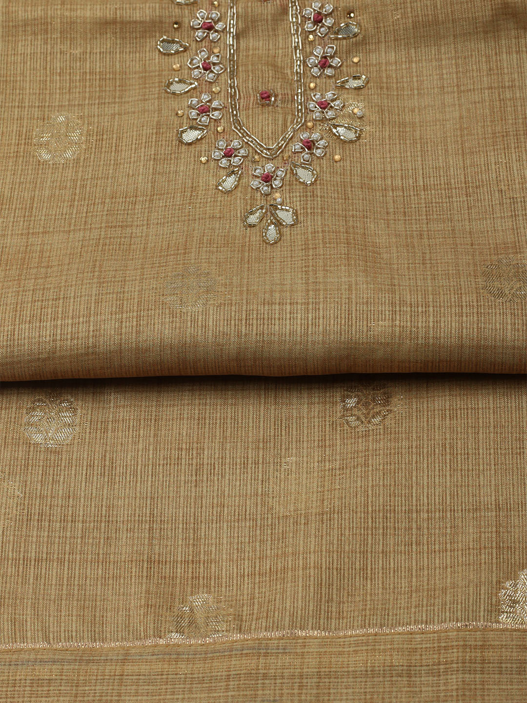 Embroidered Linen Unstitched Kurta With Pant & Dupatta