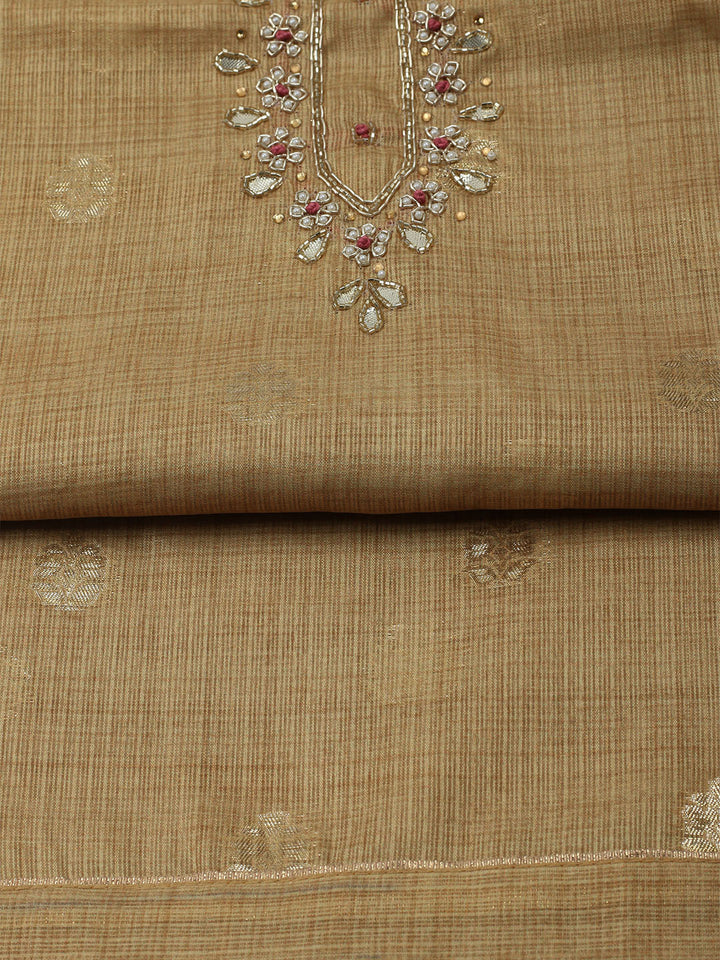 Embroidered Linen Unstitched Kurta With Pant &amp; Dupatta