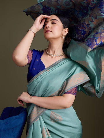 Zari Border Booti Art Silk Woven Saree