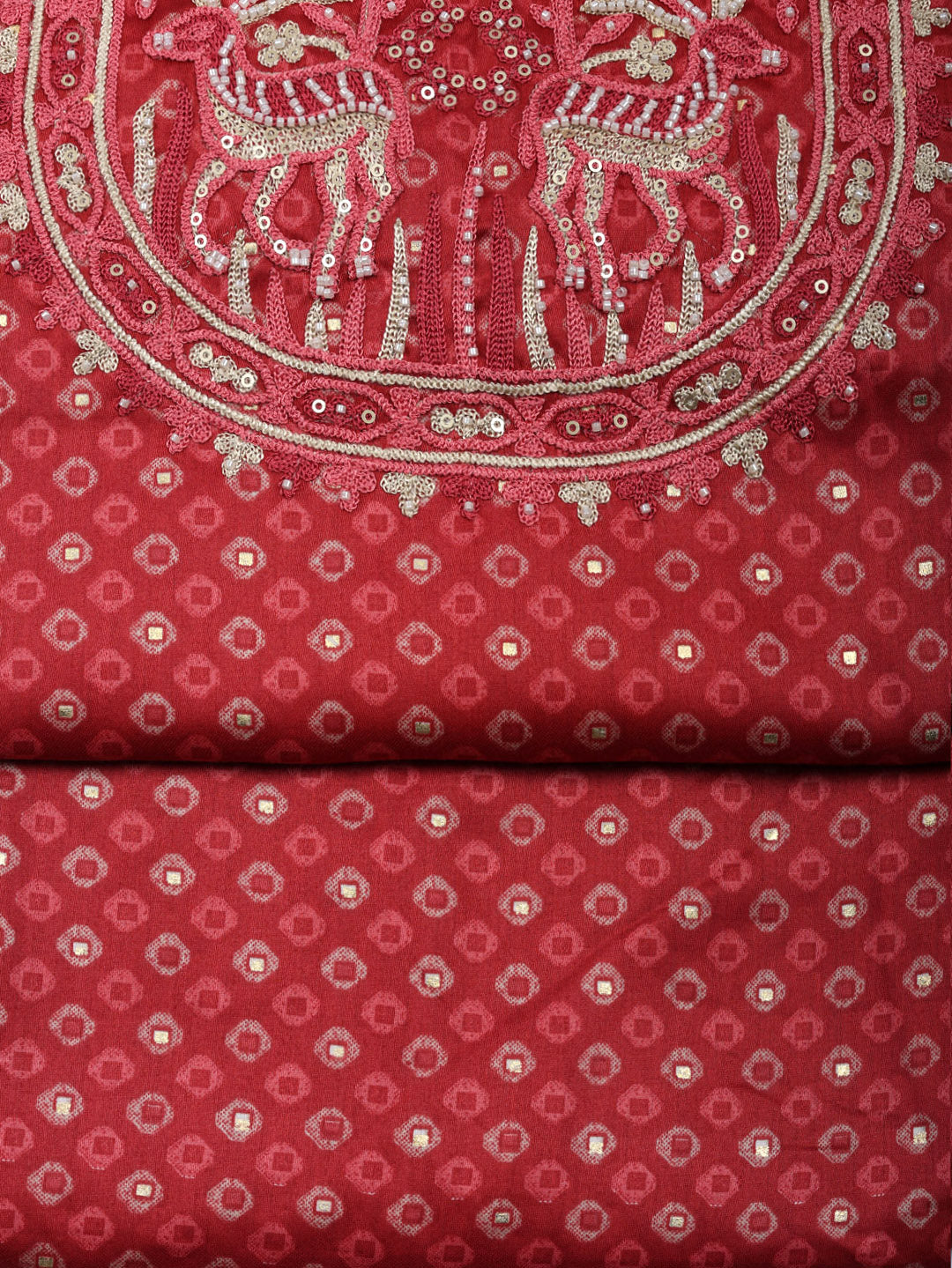 Embroidered Cotton Blend Unstitched Suit With Pant &amp; Dupatta