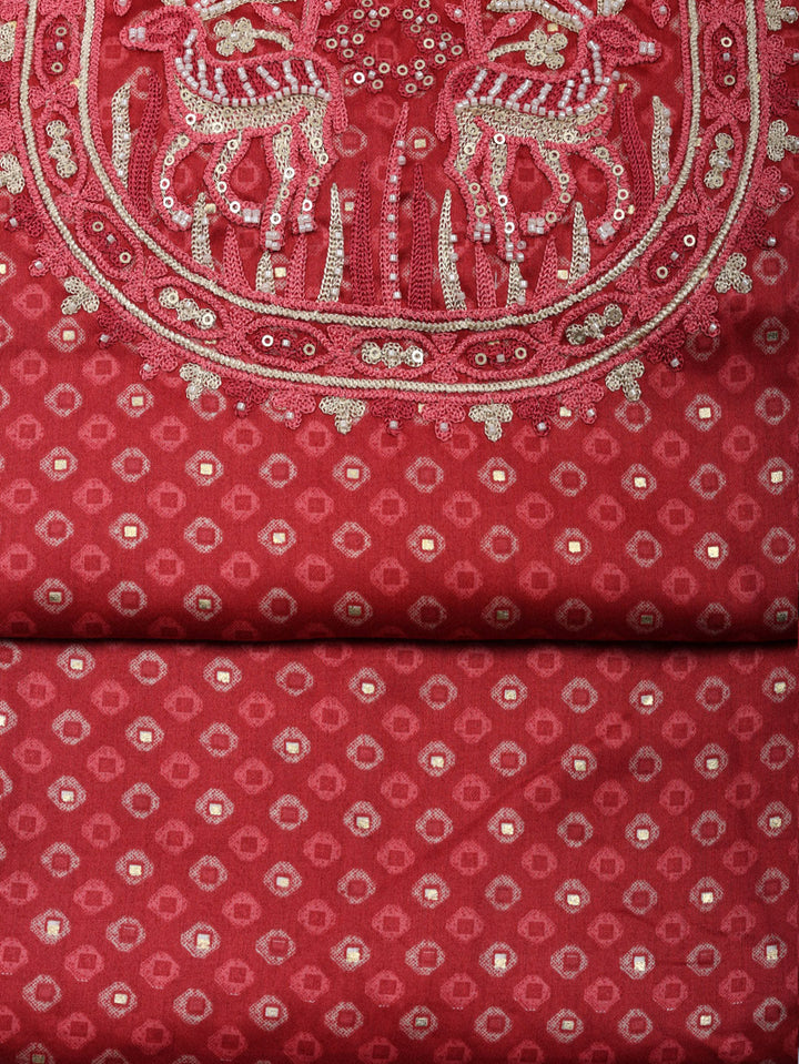 Embroidered Cotton Blend Unstitched Suit With Pant &amp; Dupatta