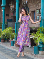 Printed Cotton Blend Kurta With Pants & Dupatta