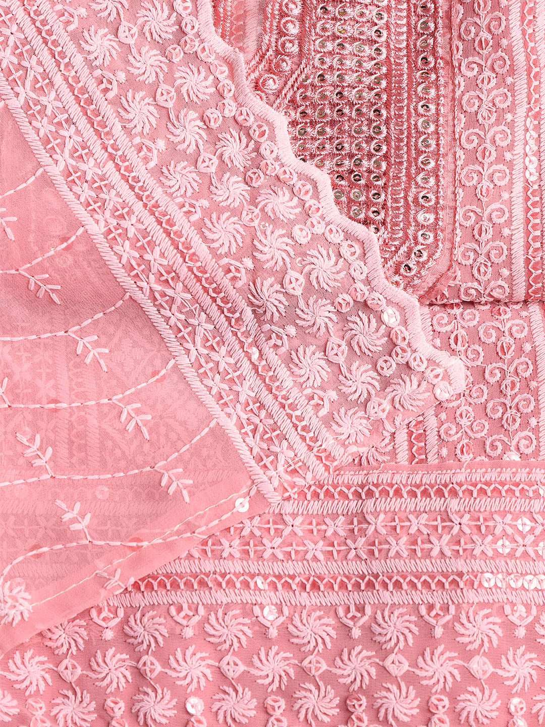 Chikan Work Georgette Unstitched Suit With Dupatta