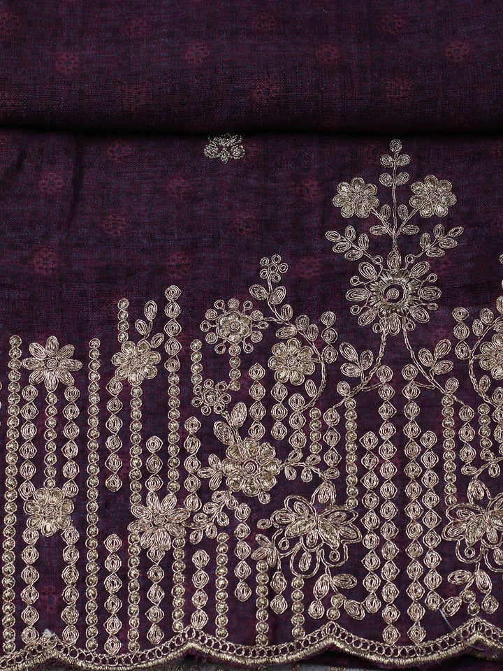Embroidered Tussar Unstitched Suit With Pant &amp; Dupatta