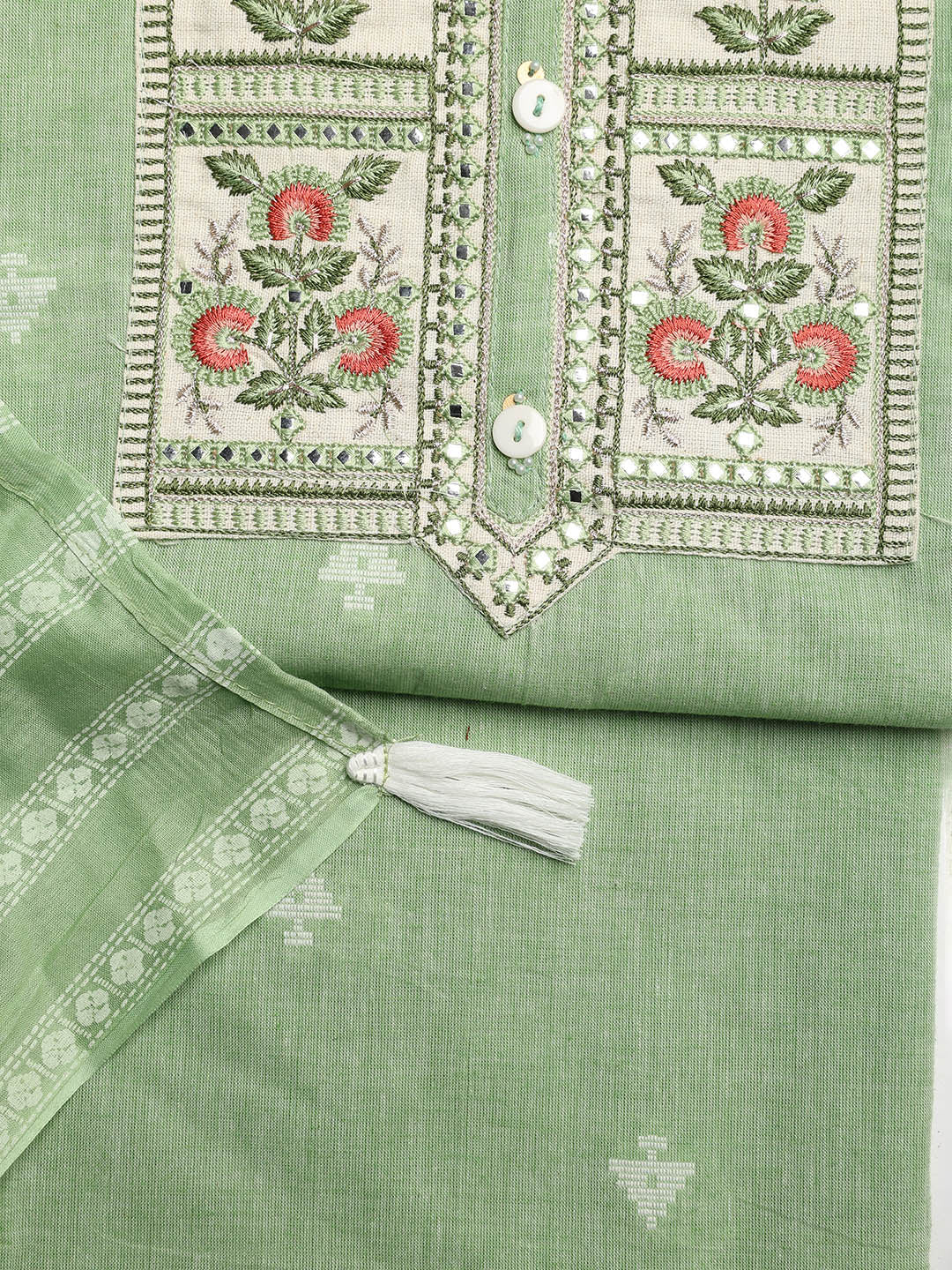 Neck Embroidered Cotton Blend Unstitched Suit With Dupatta