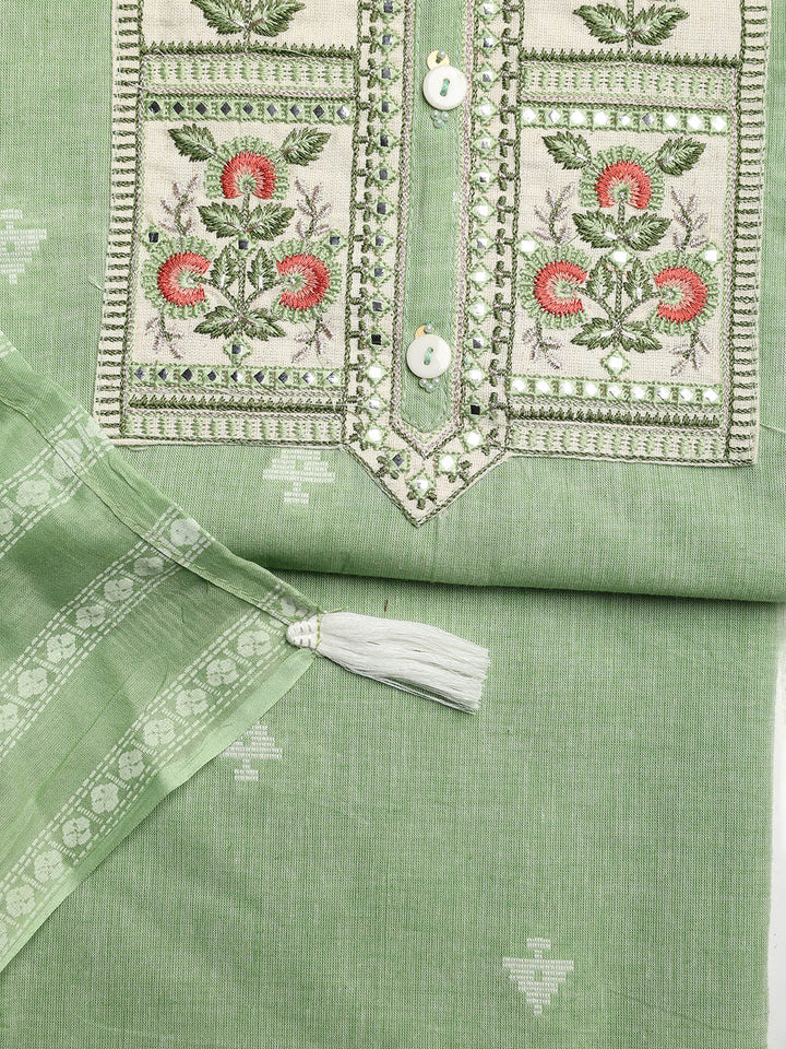 Neck Embroidered Cotton Blend Unstitched Suit With Dupatta