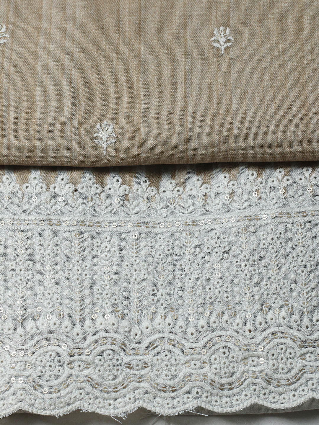 Embroidered Linen Blend Unstitched Suit With Pant &amp; Dupatta