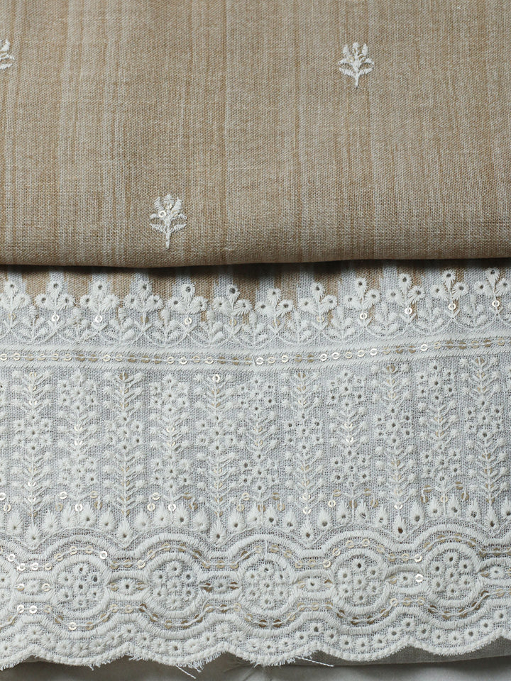 Embroidered Linen Blend Unstitched Suit With Pant &amp; Dupatta