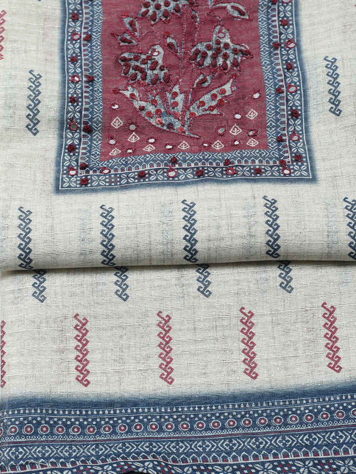 Printed Cotton Blend Unstitched Suit With Pant &amp; Dupatta