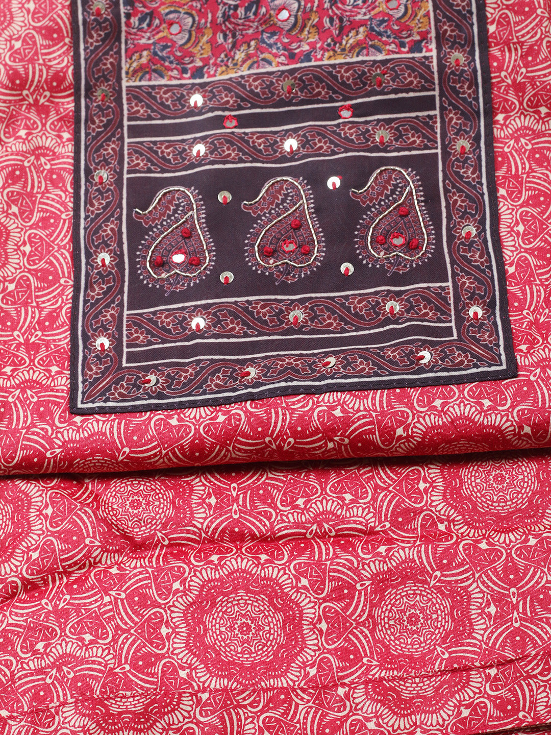 Printed Cotton Blend Unstitched Suit With Pant &amp; Dupatta