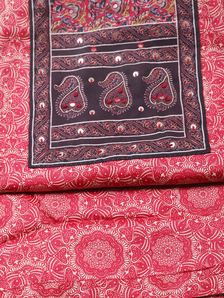 Printed Cotton Blend Unstitched Suit With Pant &amp; Dupatta