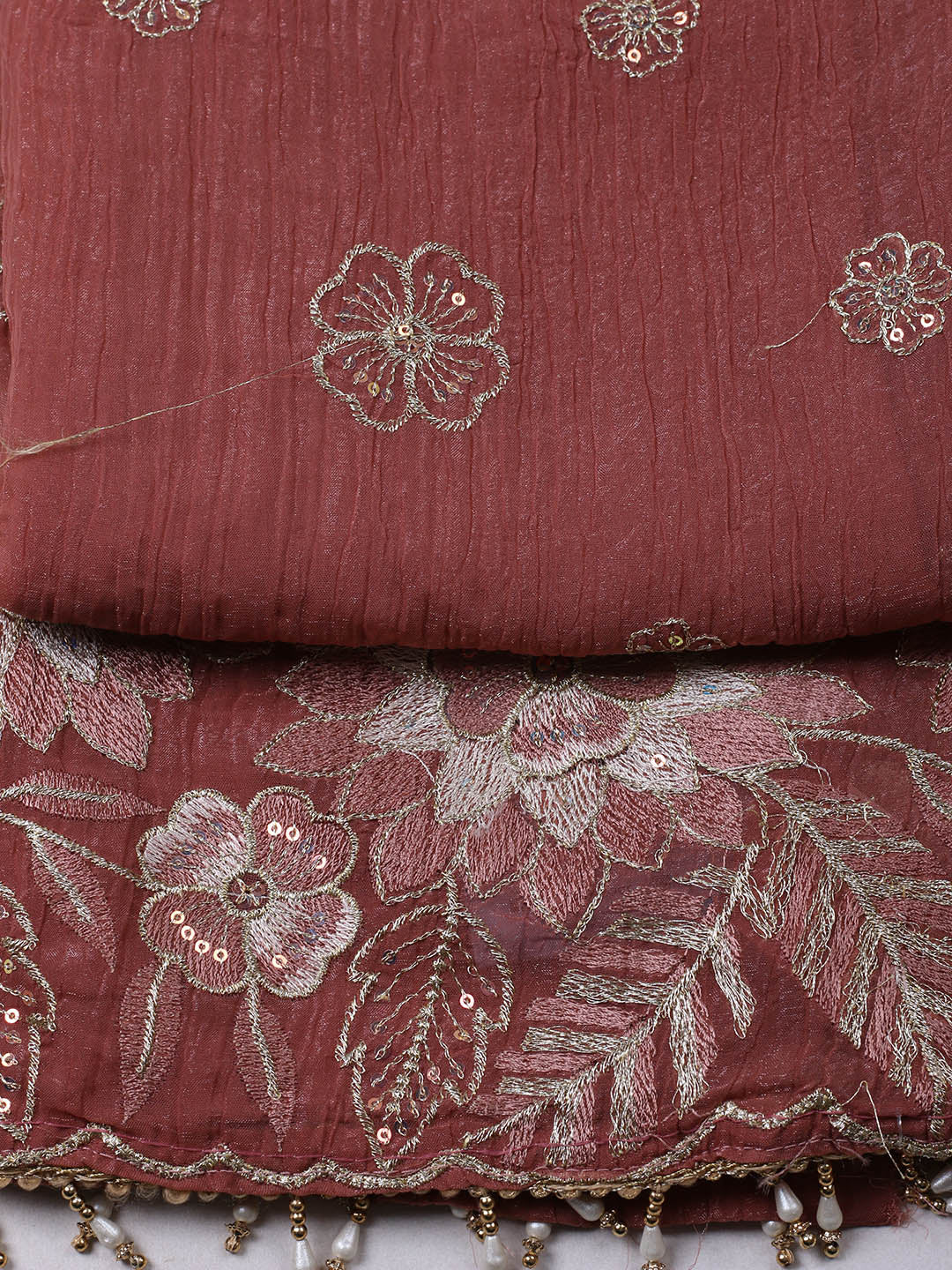 Embroidered Tissue Unstitched Suit With Pant &amp; Dupatta