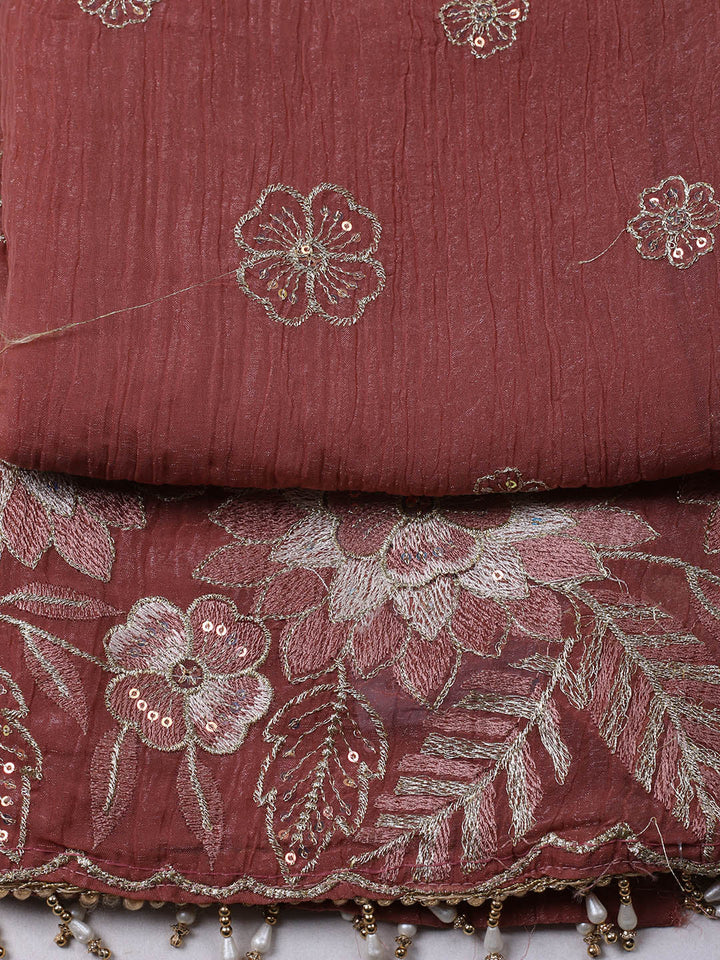 Embroidered Tissue Unstitched Suit With Pant &amp; Dupatta