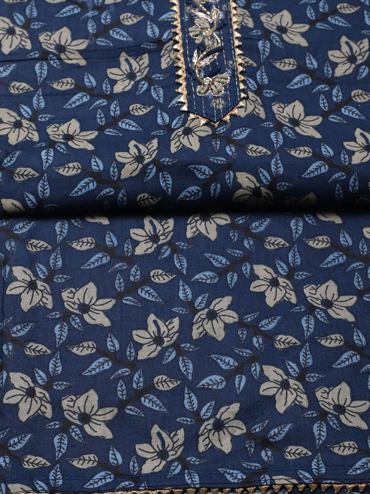 Printed Cotton Blend Unstitched Suit With Pant &amp; Dupatta