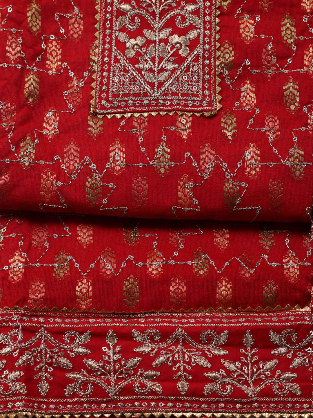 Neck Embroidered Cotton Blend Unstitched Suit With Dupatta