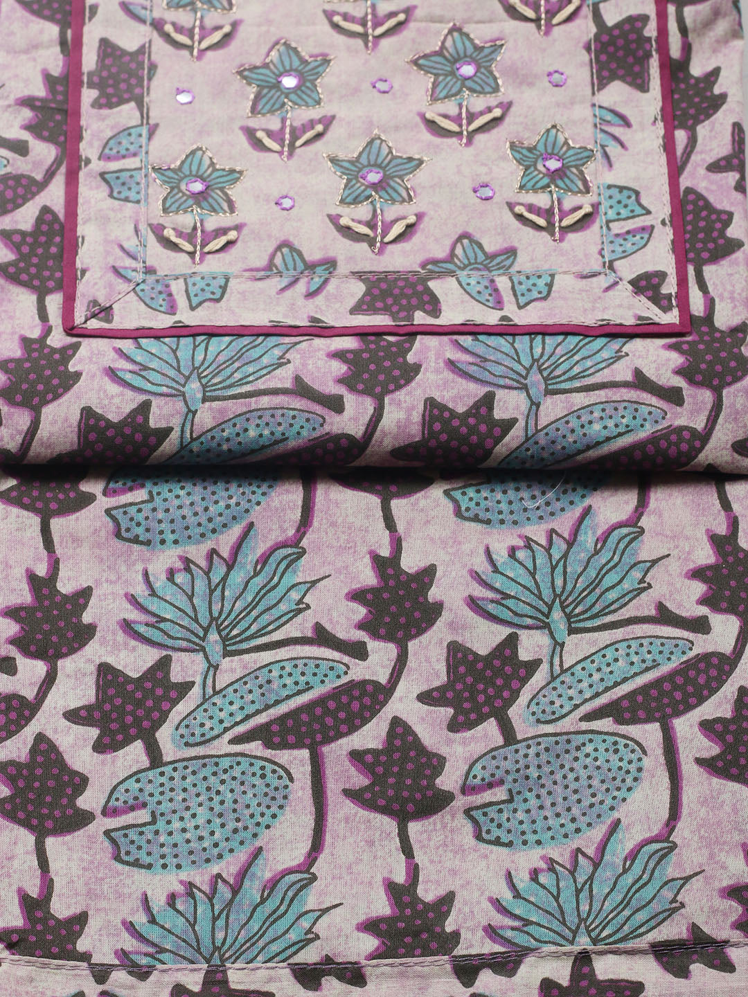 Printed Cotton Blend Unstitched Suit With Pant &amp; Dupatta