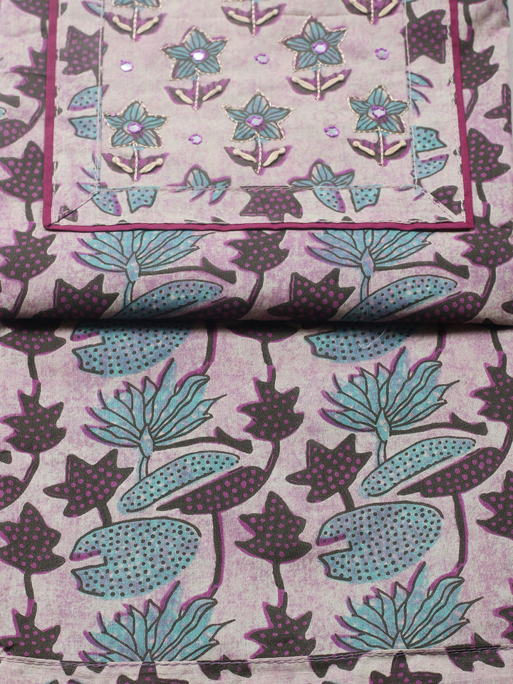 Printed Cotton Blend Unstitched Suit With Pant &amp; Dupatta