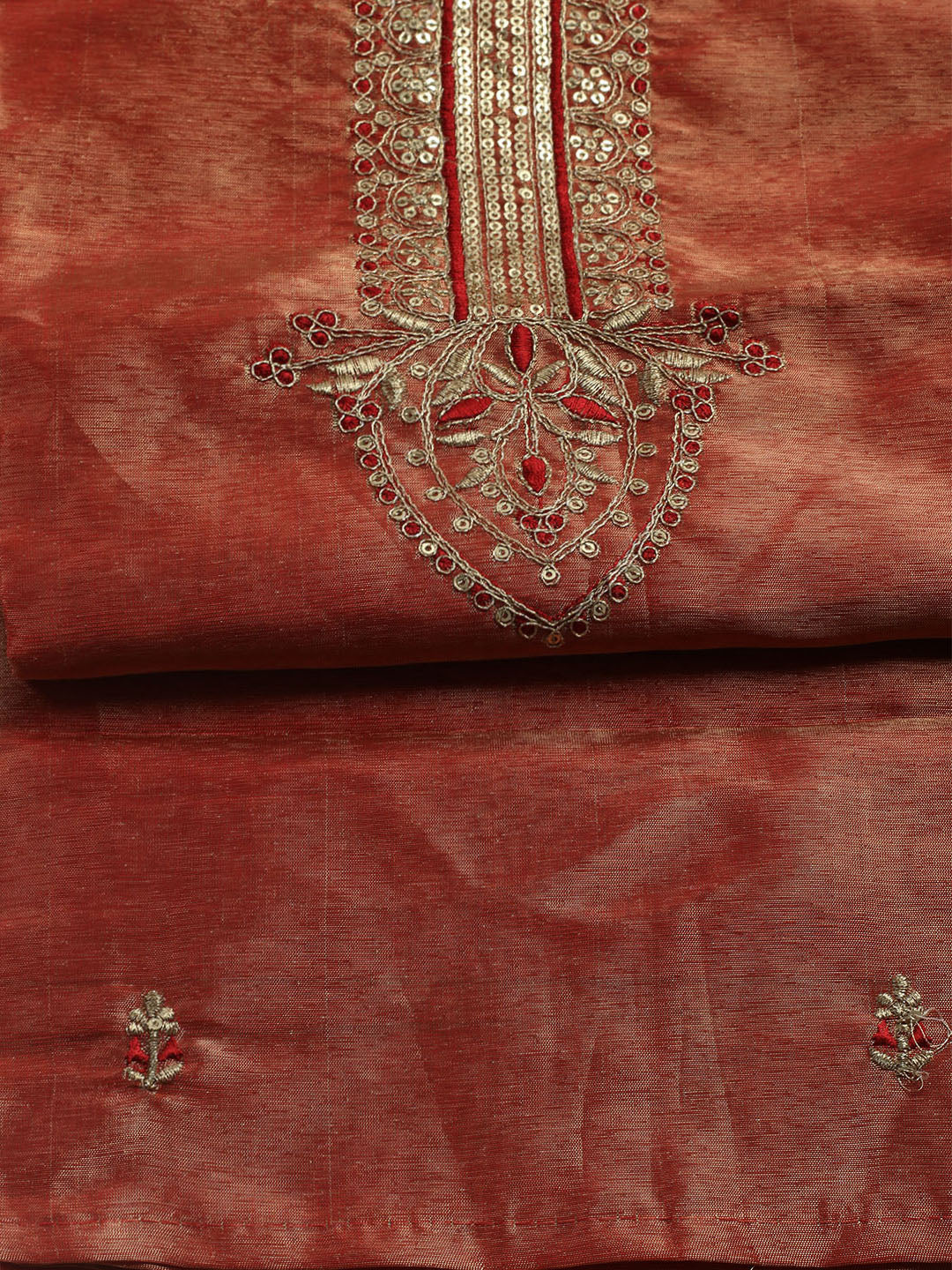 Embroidered Tissue Unstitched Kurta With Pant &amp; Dupatta